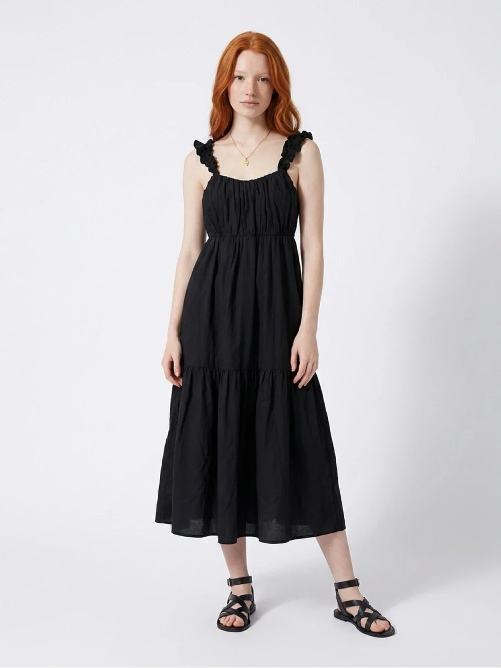 Abercrombie Black Ruffle Strap Maxi Dress
